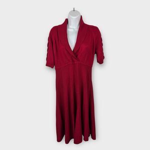 Jones New York Red Cable Knit Short Sleeve Drape V-neck sweater dress Medium